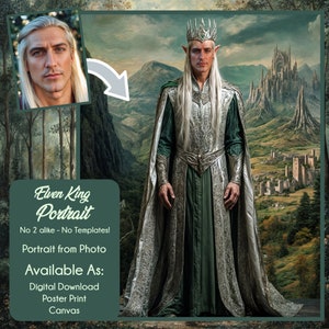 Custom Elven King Portrait | Personalized Elven Royalty Art from Your Photo | Enchanting Fantasy Illustration