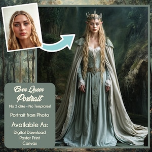 Custom Elven Queen Portrait | Personalized Elven Royalty Art from Your Photo | Enchanting Fantasy Illustration