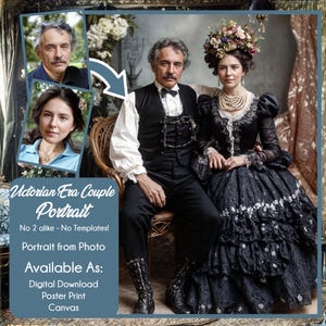 Retrato de pareja personalizado de la época victoriana / Arte histórico personalizado a partir de su foto / Ilustración atemporal del siglo XIX