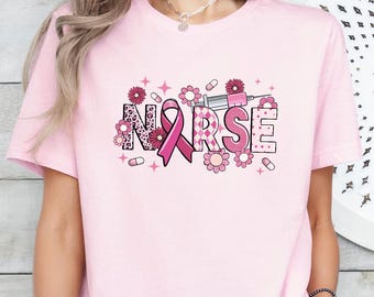Breast Cancer Nurse Shirt,Gift For Nurse,Oncology Nurse Shirt,Survivor Shirt,Pink Ribbon Shirt,Breast Cancer Awareness Tee,Fight Cancer Tee