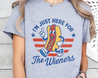 I'm Just Here for The Wieners Shirt,Retro 4th of July Hot Dog Tee,Funny Patriotic BBQ Shirt,Trendy Usa Celebration Gift,Independence Day Tee