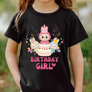 Custom Labubu Birthday Girl Shirt, Personalized Cute Labubu Kids Birthday Party Gift, Cute Birthday T-Shirt for Her, Happy Birthday Tee Gift