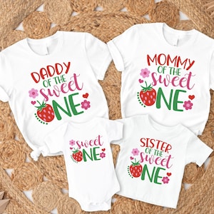 Personalized Strawberry 1st Birthday Shirt,Strawberry Family Birthday Matching Tee,Sweet One Birthday Girl Gift, Girl Birthday Party T-Shirt