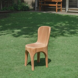Sculptural Solid Wood Chair Organic Minimalist Design Smooth Curved Seat for Garden Entryway Indoor Balcony or Modern Art Decor