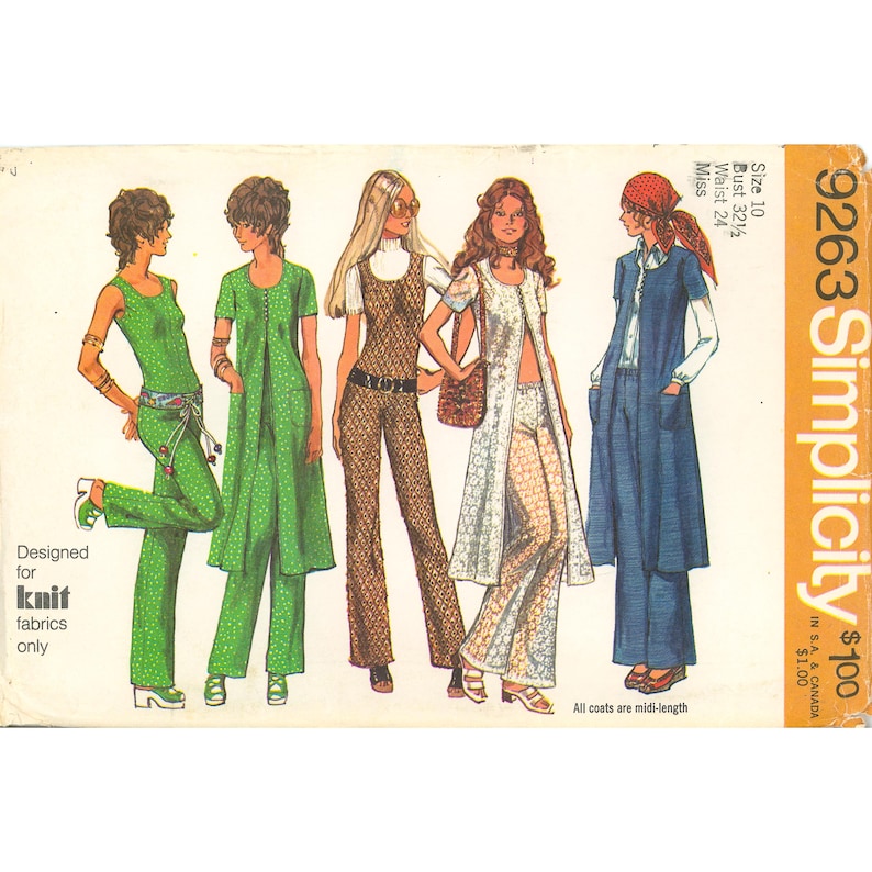 1971 9263 Simplicity Midi-vest-coat, Jumpsuit & Hip-hugger Pants ...