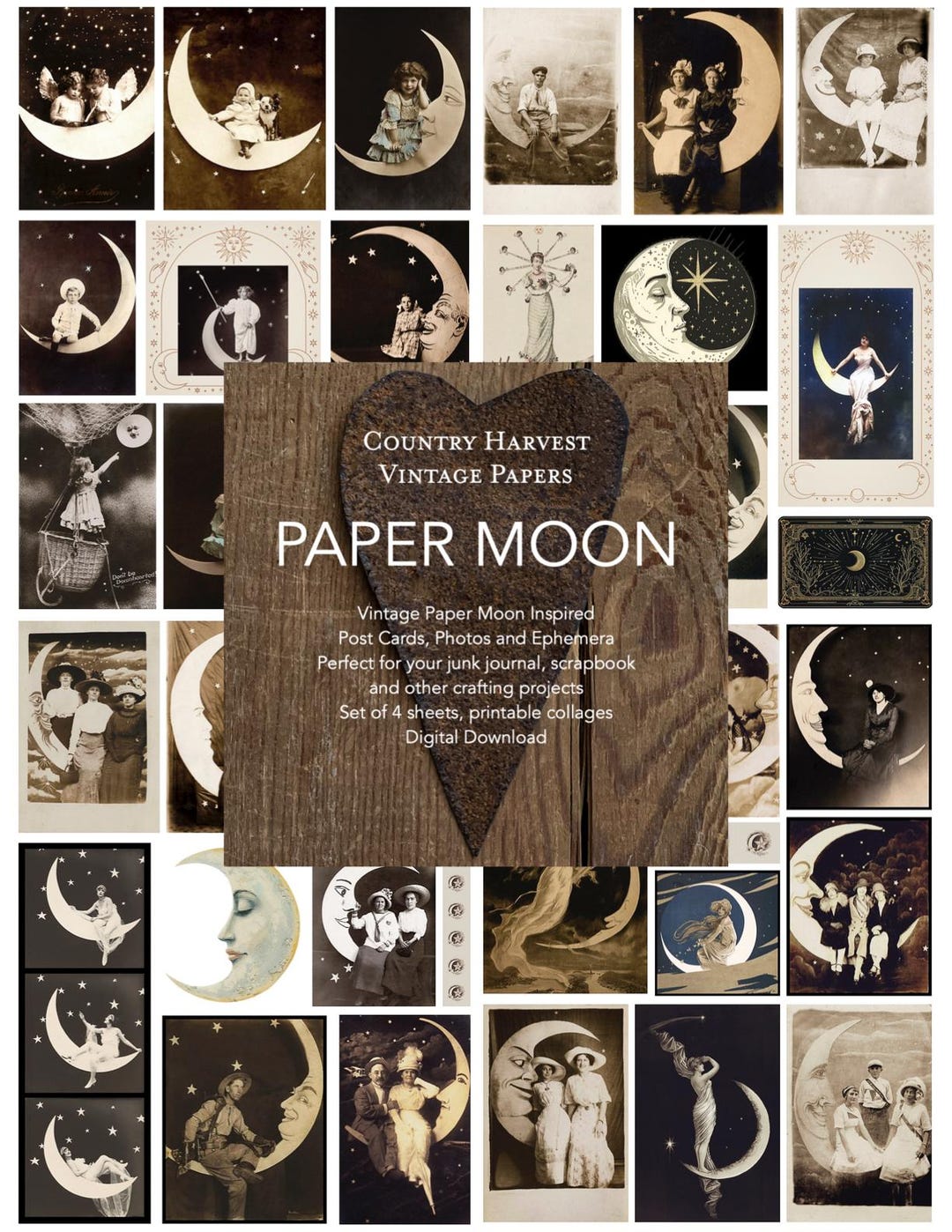 Paper Moon Ephemera Junk Journal Scrapbook Digital Collage - Etsy