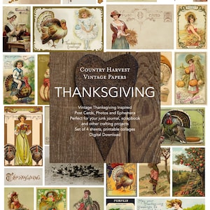 Thanksgiving Ephemera Junk Journal Plakboek Digitale collage Vintage Papers Country Harvest