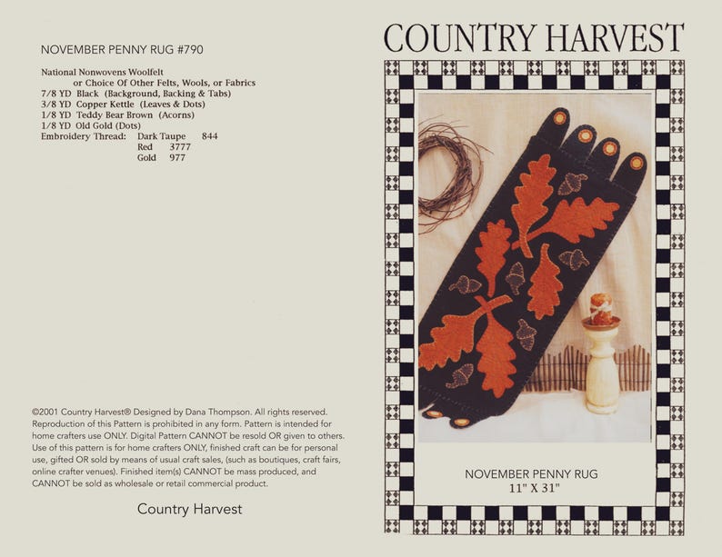 November Penny Rug Country Harvest Digital Pattern - Etsy