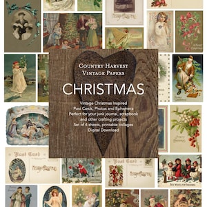 Kerst Ephemera Junk Journal Plakboek Digitale collage Vintage Papers Country Harvest