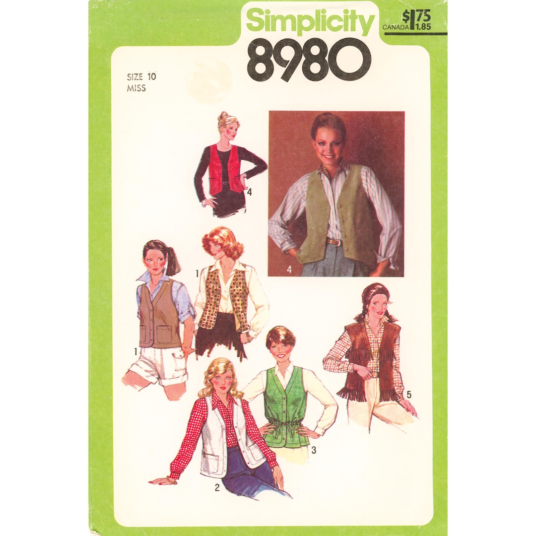 1979 8980 Simplicity Vest 4 Styles Including Western Fashion Pattern - Etsy