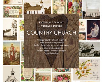Country Church Ephemera Junk Journal Scrapbook Digital Collage Vintage Papers Country Harvest