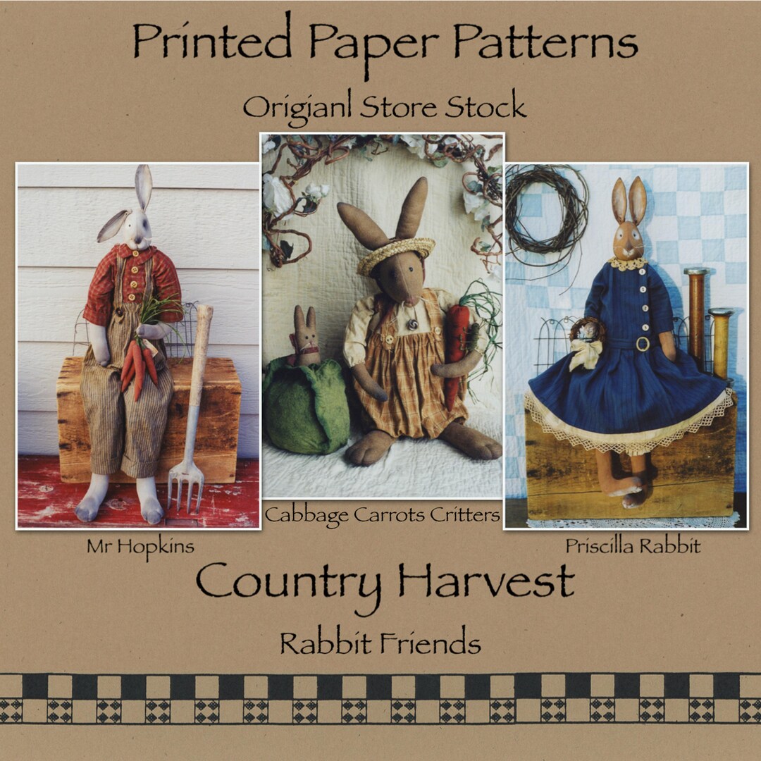 Paper Machine Rabbit Pattern Printed Paper Pattern Rabbit Friends Country Harvest - Etsy