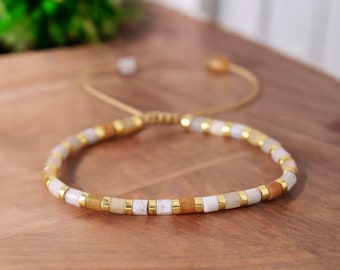 Yellow jade dainty beaded bracelet 4×4mm Natural stone beaded bracelet minimalist bracelet tibetan Boho bracelet