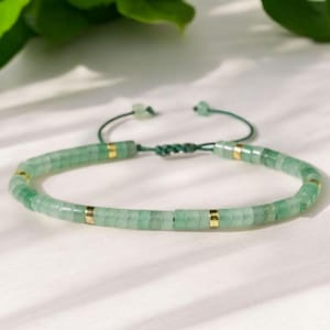 Pulsera de cuentas delicadas de aventurina verde de 4 mm, pulsera de cuentas de piedra natural, pulsera minimalista, pulsera bohemia tibetana.