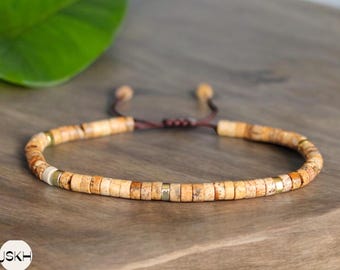Picture jasper dainty beaded bracelet 4mm Natural stone beaded bracelet minimalist bracelet tibetan Boho bracelet