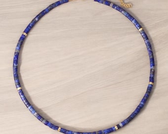 Collana con perline di lapislazzuli, collana boho minimalista, collana con pietra naturale, collana delicata, collana tibetana, yoga, 2 x 4 mm