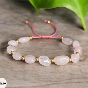 Rose Quartz Natural stone Minimalist Bracelet Rose Quartz Gemstone Bead Bracelet 5-7mm Tiny Bead Bracelet Adjustable Crystal Dainty Bracelet