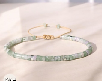Green jade dainty beaded bracelet 4mm Natural stone beaded bracelet minimalist bracelet tibetan Boho bracelet