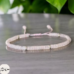 Rose Quartz Natural stone Minimalist Bracelet Rose Quartz Gemstone Bead Bracelet 4MM Tiny Bead Bracelet Adjustable Crystal Dainty Bracelet