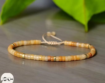 Yellow jade dainty beaded bracelet 4mm Natural stone beaded bracelet minimalist bracelet tibetan Boho bracelet