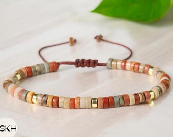 Picasso jasper dainty beaded bracelet 4mm Natural stone beaded bracelet minimalist bracelet tibetan Boho bracelet