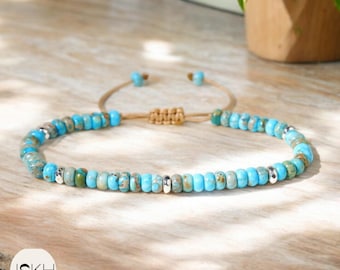 Turquoise jasper dainty beaded bracelet 4mm Natural stone beaded bracelet minimalist bracelet tibetan Boho bracelet
