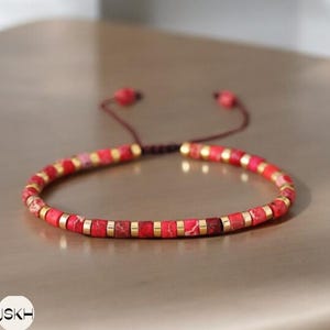 Red jasper dainty beaded bracelet 4mm Natural stone beaded bracelet minimalist bracelet tibetan Boho bracelet