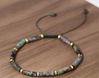 Braccialetto delicato con perline di turchese africano 13×4 mm Braccialetto con perline di pietra naturale Braccialetto minimalista tibetano Braccialetto boho