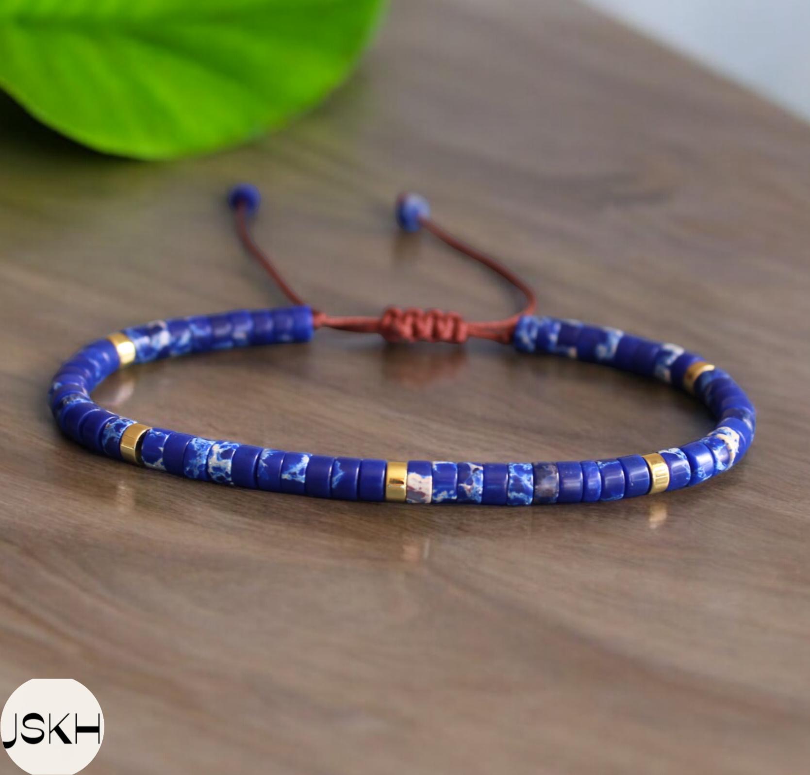 Blue navy jasper dainty beaded bracelet 4mm Natural stone beaded bracelet minimalist bracelet tibetan Boho bracelet