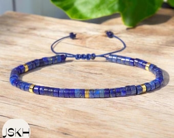 Lapis Lazuli 13×4mm Bracelet, Adjustable Minimalist Gemstone Dainty Bracelet, Natural stone beaded bracelet minimalist bracelet tibetan Boho