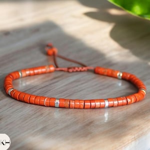 Red jasper dainty beaded bracelet 4mm Natural stone beaded bracelet minimalist bracelet tibetan Boho bracelet