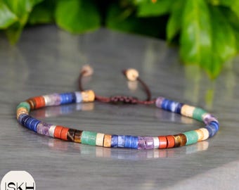 7 Chakra Bracelet natural stone Meditation Bohemian Yoga Bracelet, Gemstone Bracelet, Balance, power, protection, calm, grounding,