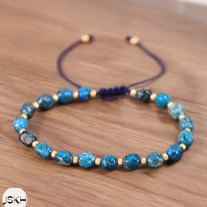 Blue Apatite dainty beaded bracelet 5-7mm Natural stone beaded bracelet minimalist bracelet tibetan Boho bracelet