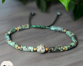 Braccialetto delicato con perline di turchese africano 13×4 mm Braccialetto con perline di pietra naturale Braccialetto minimalista tibetano Braccialetto boho