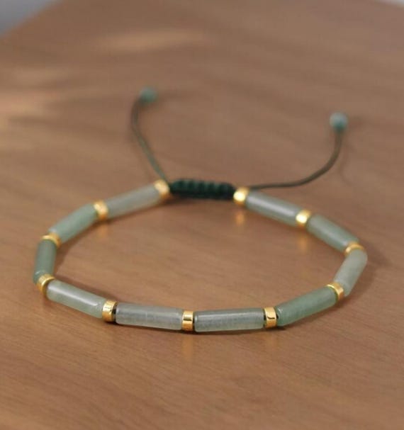 グリーンアベンチュリンの繊細なビーズブレスレット 4×13mm 天然石