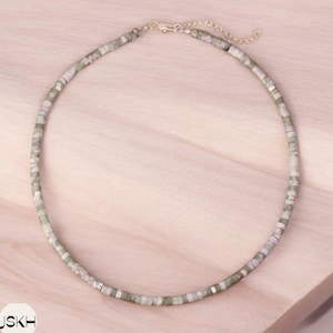 Green Jade Bead Necklace, Minimalist Bohemian Necklace, Natural Stone Necklace, Dainty Necklace, Tibetan Necklace, Yoga, 2x4mm