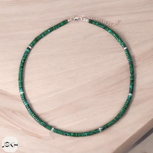 Green Malachite Bead Necklace, Minimalist Bohemian Necklace, Natural Stone Necklace, Dainty Necklace, Tibetan Necklace, Yoga, 2x4mm