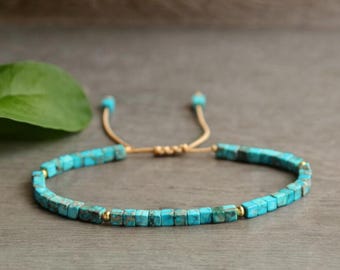 Bracciale in argento sterling turchese con catena piatta intrecciata a mano - Italia
