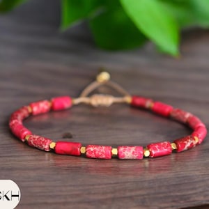 Red jasper dainty beaded bracelet 4mm Natural stone beaded bracelet minimalist bracelet tibetan Boho bracelet