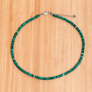 Green jasper Bead Necklace, Minimalist Bohemian Necklace, Natural Stone Necklace, Dainty Necklace, Tibetan Necklace, Yoga, 2x4mm