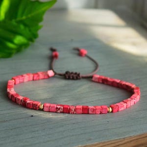 Red jasper dainty beaded bracelet 4mm Natural stone beaded bracelet minimalist bracelet tibetan Boho bracelet