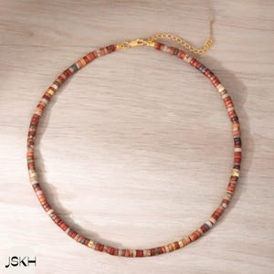 Picasso Jasper Bead Necklace, Minimalist Bohemian Necklace, Natural Stone Necklace, Dainty Necklace, Tibetan Necklace, Yoga, 2x4mm