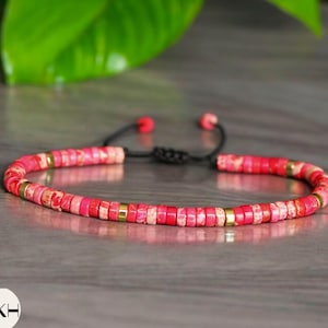 Red jasper dainty beaded bracelet 4mm Natural stone beaded bracelet minimalist bracelet tibetan Boho bracelet
