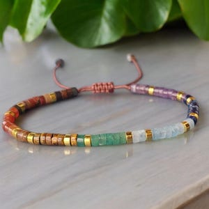 Made By Nami Bracciale Chakra Con Pietre Preziose - Ametista, Quarzo Rosa, Acquamarina, Regalo Spiritualità Per Donne