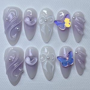 Custom 3D Butterfly nails/Y2K nails/ Almond Fairy Nails/Colorful Fake Nails/Holiday Birthday Party Nails/Gifts for her
