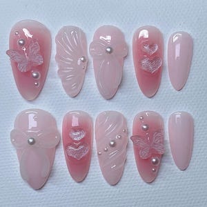 Custom 3D Butterfly nails/Y2K nails/ Almond Fairy Nails/Colorful Fake Nails/Holiday Birthday Party Nails/Gifts for her