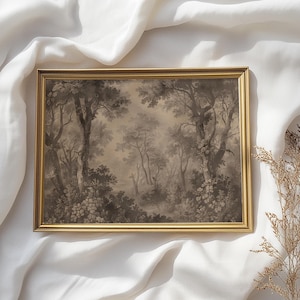 Printable Antique Vintage Print of Trees, Silk Fabric Sepia Pencil Artwork, Vintage Decor, Landscape Wall Art, Instant Digital Download