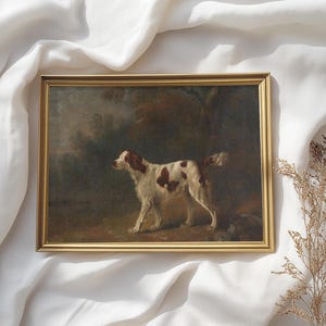 Printable Vintage English Springer Spaniel Portrait Painting, Antique Dog Art Print, Pet Portrait, English Springer Spaniel Digital Download