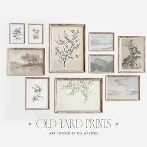 Vintage Neutral Gallery Wall Set | Gallery Art Print Set of 10, Digital Download, Printable Country Farmhouse Decor, Watercolour Etching