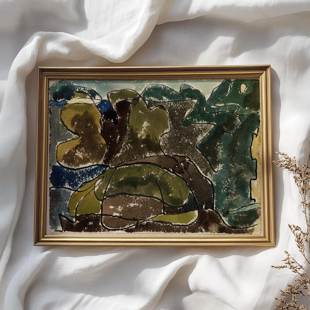 Vintage Abstract Green Oil Painting Wall Art, Large Wall Art Abstract ...